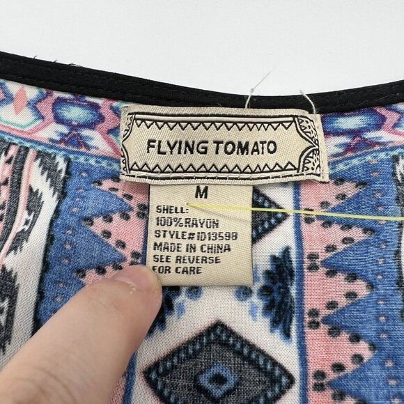 Flying Tomato Multi Color Boho Hippie Mini Dress Tunic Paisley Tassel Size M - Picture 3 of 5